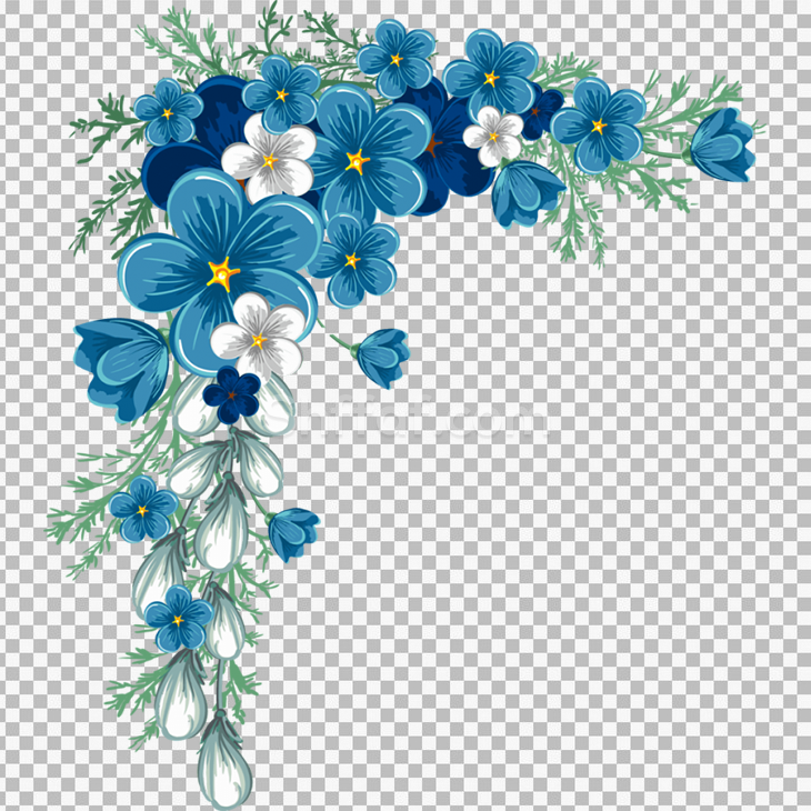 زاوية ورود رسوم لون ازرق blue flowers roses corner png