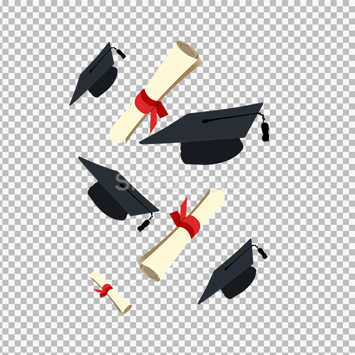 خلفية قبعات تخرج وشهادات متطايرة بدون خلفية graduation cards png